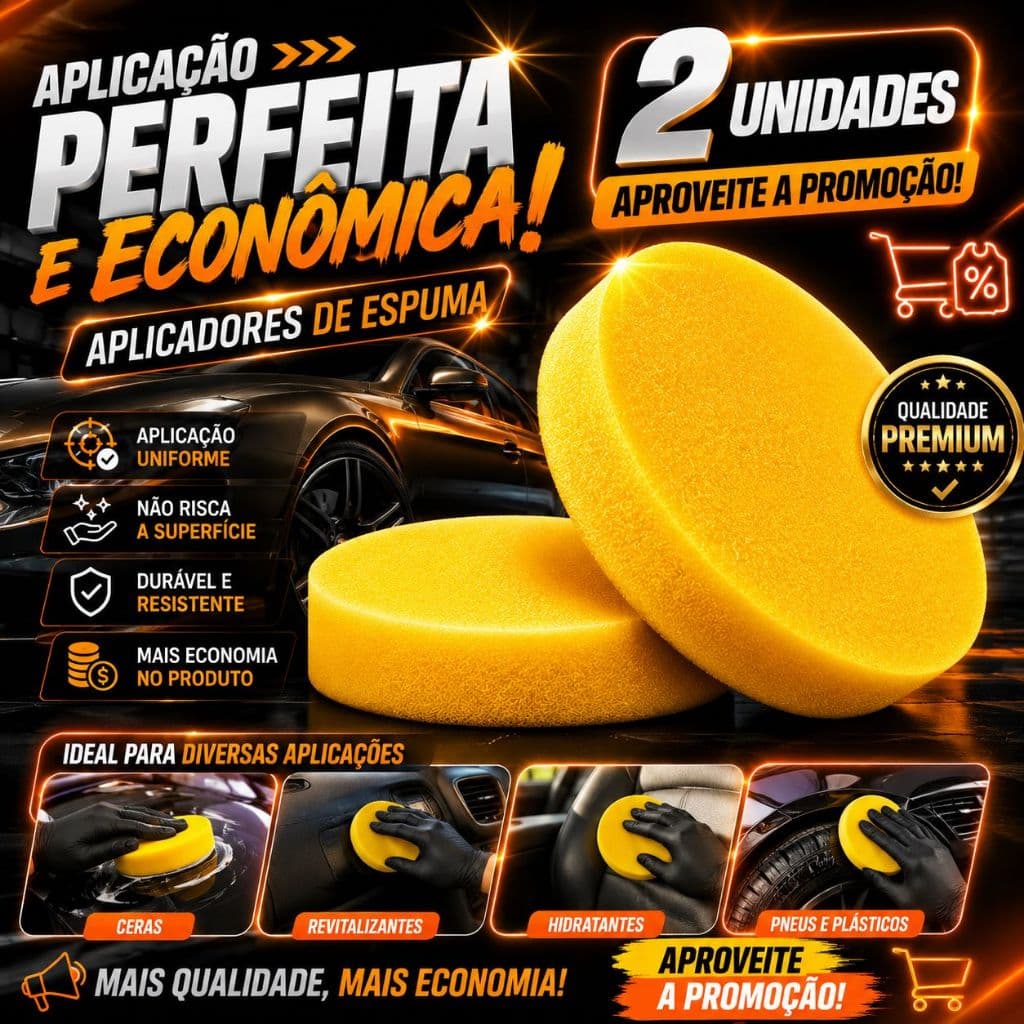 Aplicador de Espuma Para Cera Pretinho Limpar Resistente 2 unidades