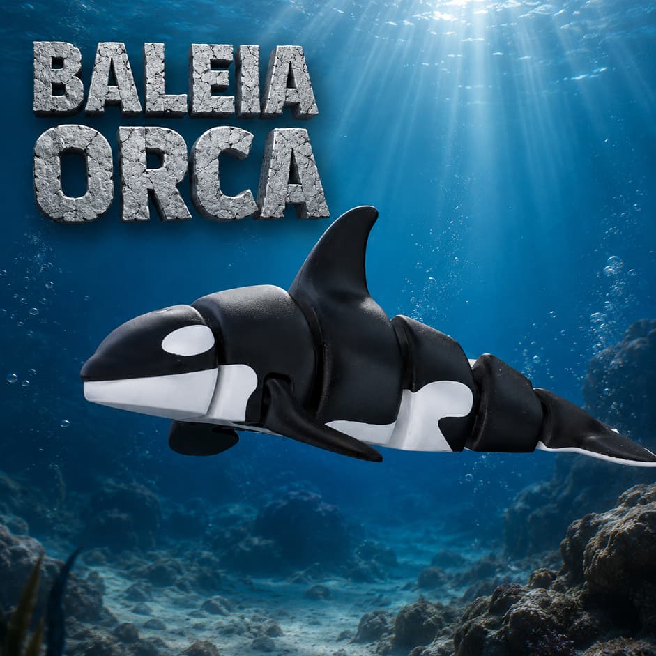 Baleia Orca 3D Articulada 20cm Animal Marinho Oceano Brinquedo Sensorial Fidget Toy Colecionável