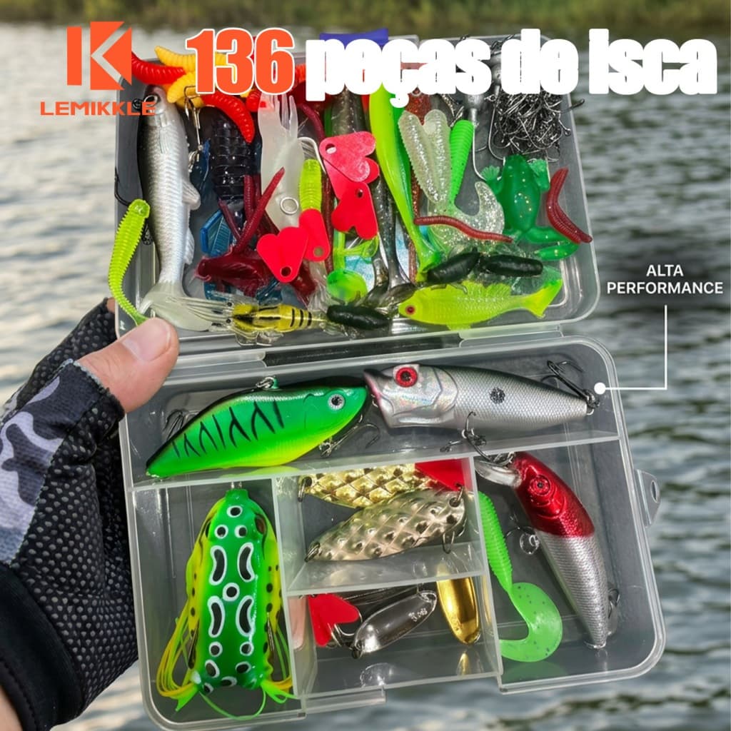 LEMIKKLE - 136 Peças de Iscas Artificiais - Alta Performance para Pescadores