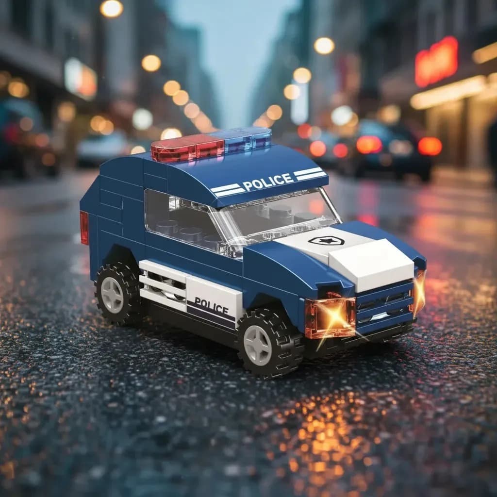 Carrinho Blocos De Montar Com 70 Peças E Fricção Policia Colecionável Brinquedo Infantil Criança