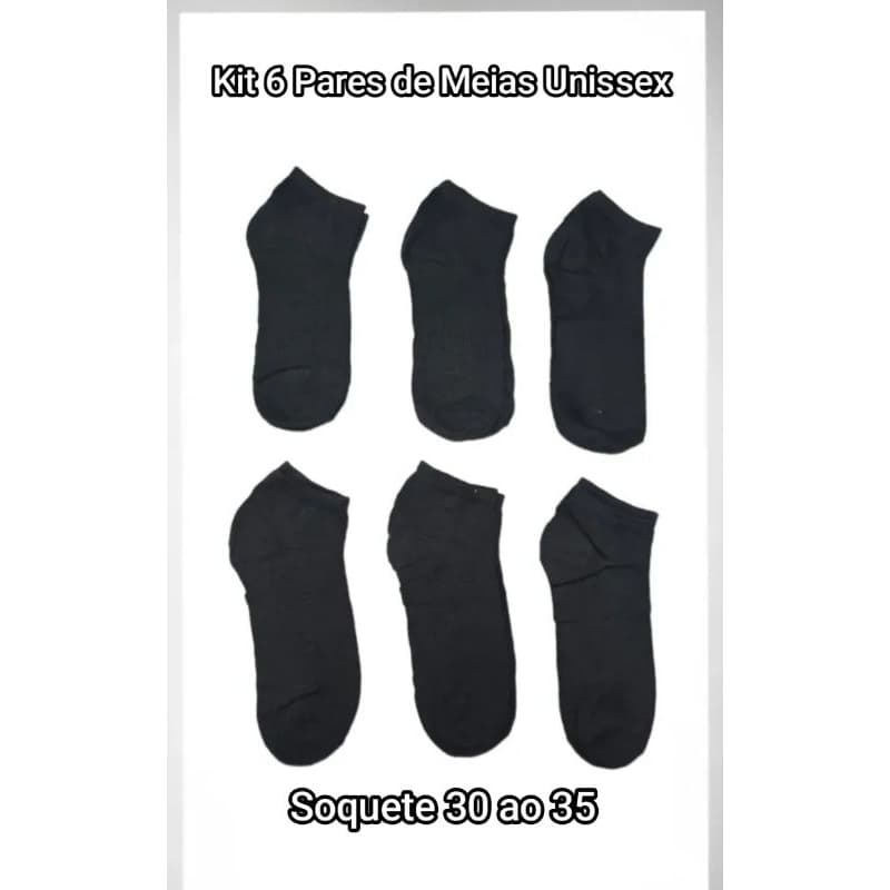 Kit 6 Pares de Meia Feminino Masculino Unissex Soquete 30 ao 35