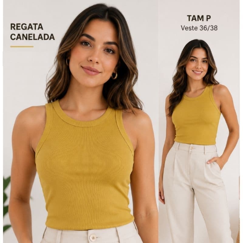 Regata Feminina Básica Canelada Lisa com Elastano Confortável casual Moda Verão