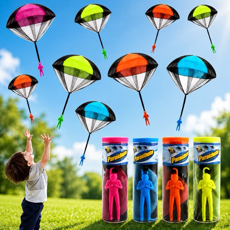Brinquedo Boneco Paraquedas Paraquedismo Para Crianças Voam E Descem Lentamente