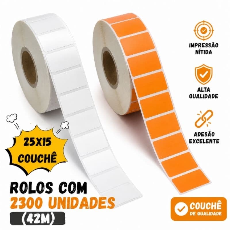 Etiqueta Adesiva Couchê 25x15mm 2300 Unidades 42m Para Impressora Térmica