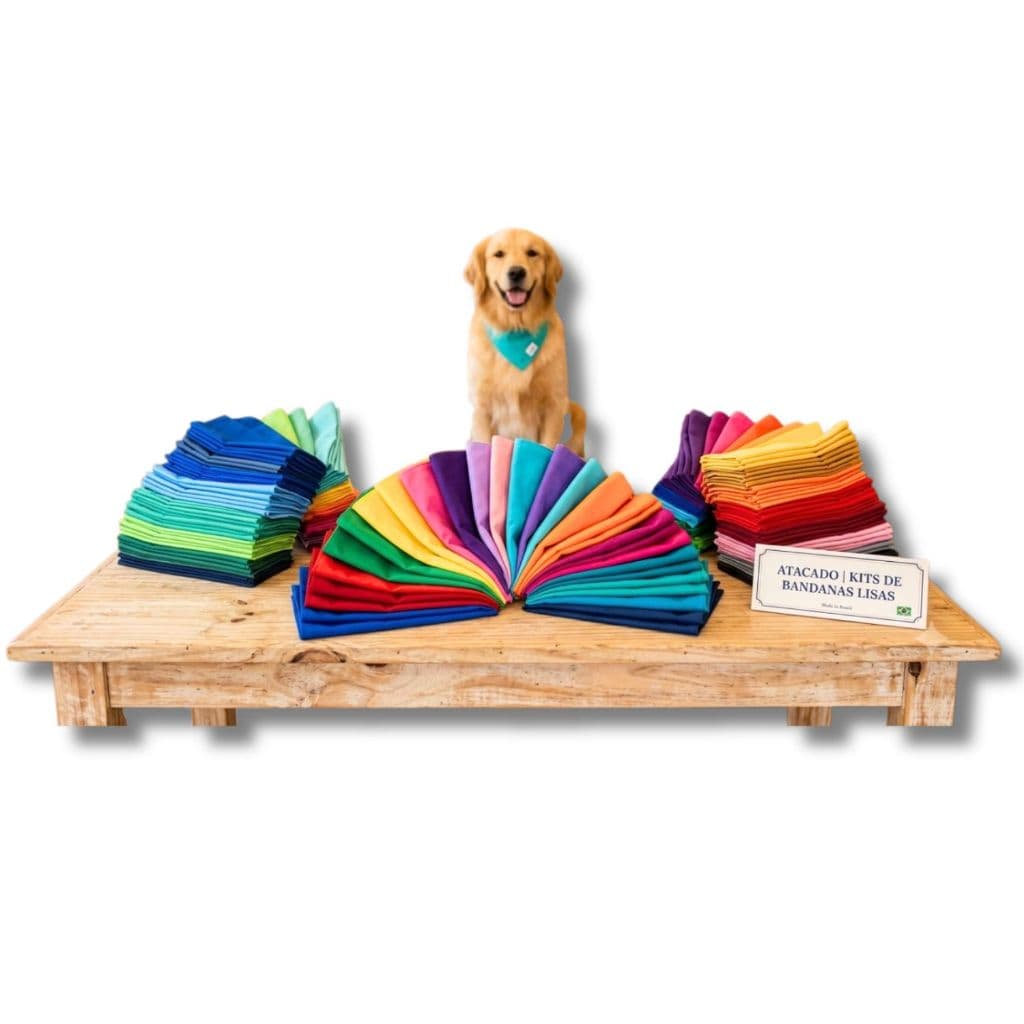 Kit 50 Bandanas Cores Lisas Pet Shop Banho e Tosa Tecido Premium Pacotes P M G