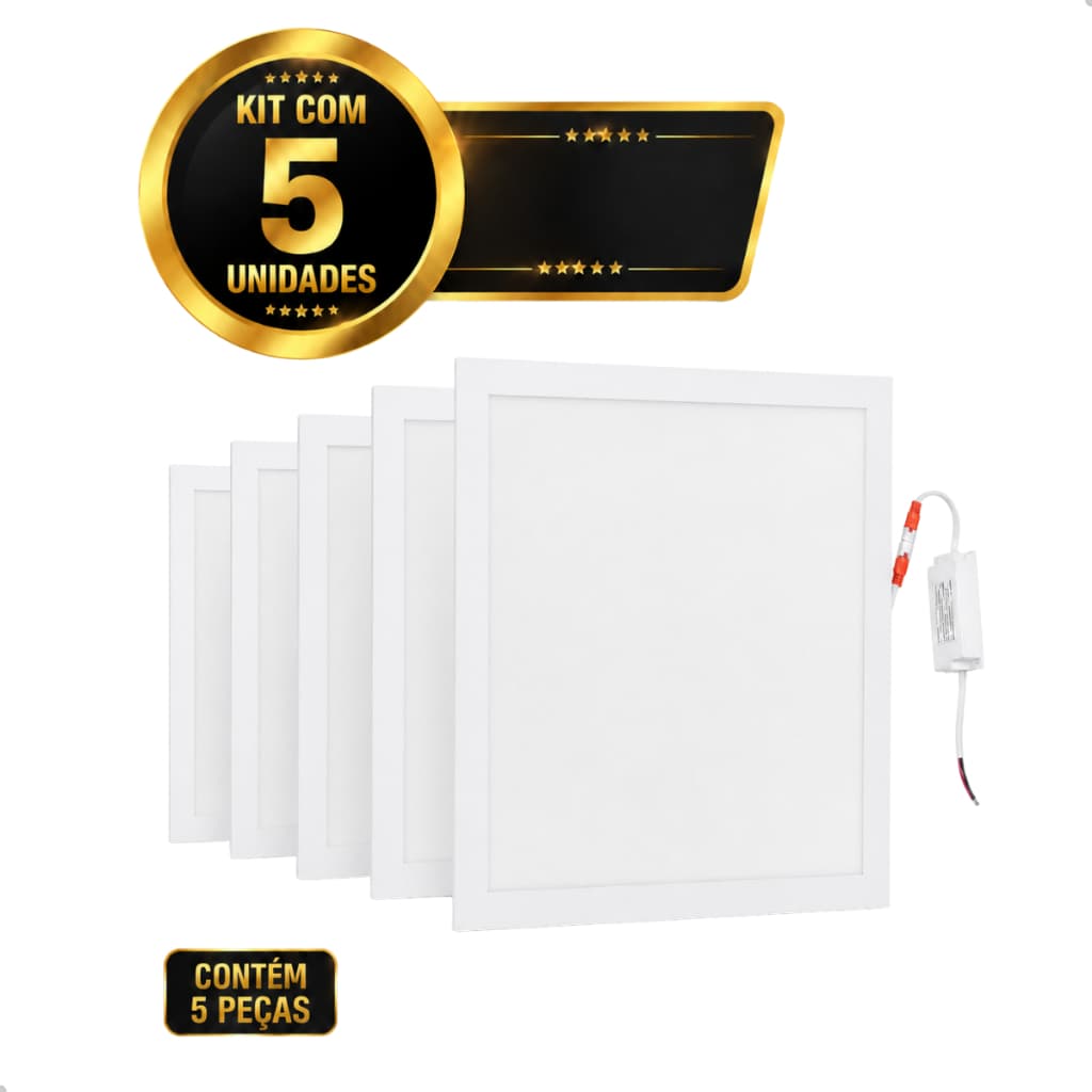 Kit 5 Luminaria Plafon Led Embutir 40cm Painel Luz 3000k 127/220v Branco