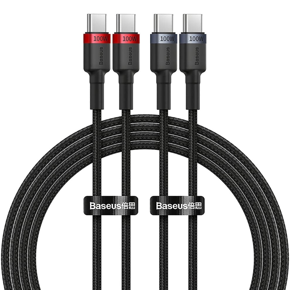 KIT COM 2 Cabos Baseus Cafule USB-C / USB-C 100W 1 m - vermelho-preto e preto-cinza (2 unidades)