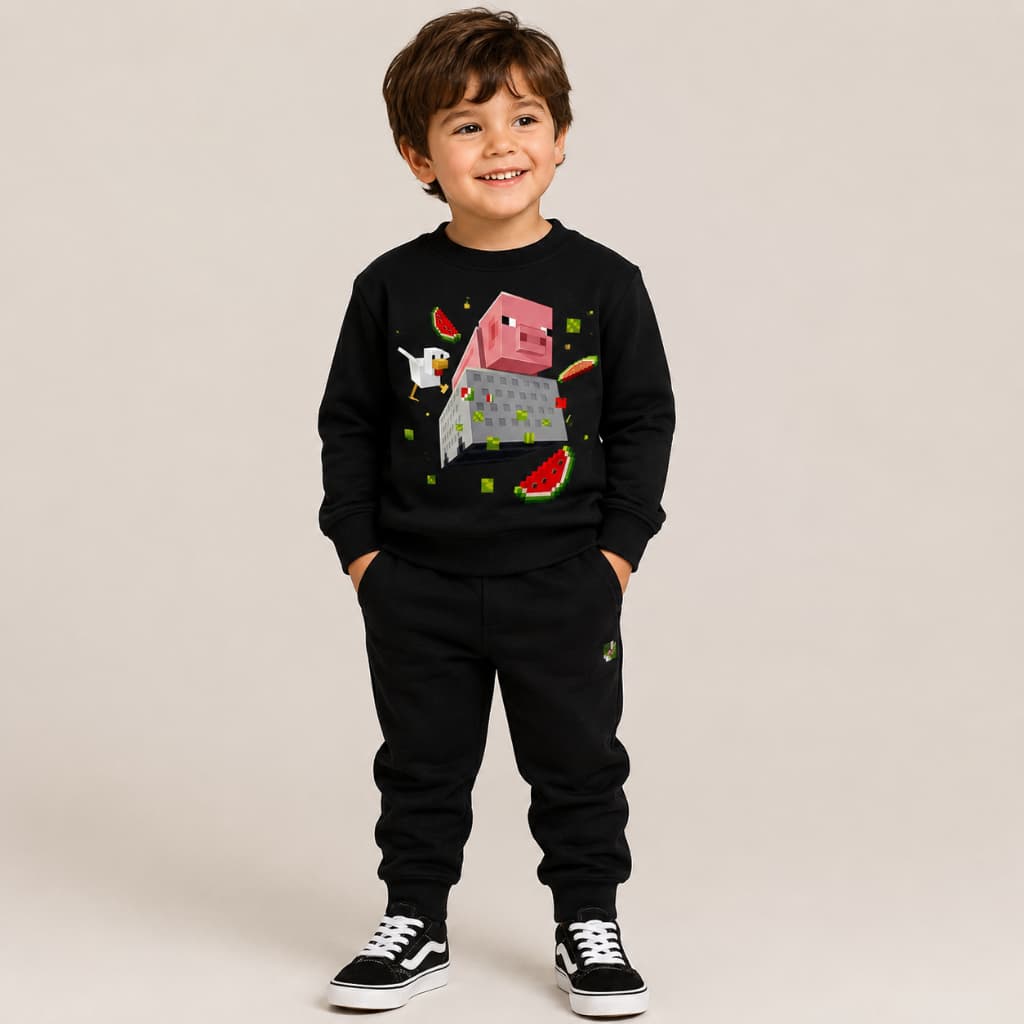Conjunto Moleron Infantil Careca do Mine Craft Quentinho e Confortavel Calça Jogger Pronto para o Frio