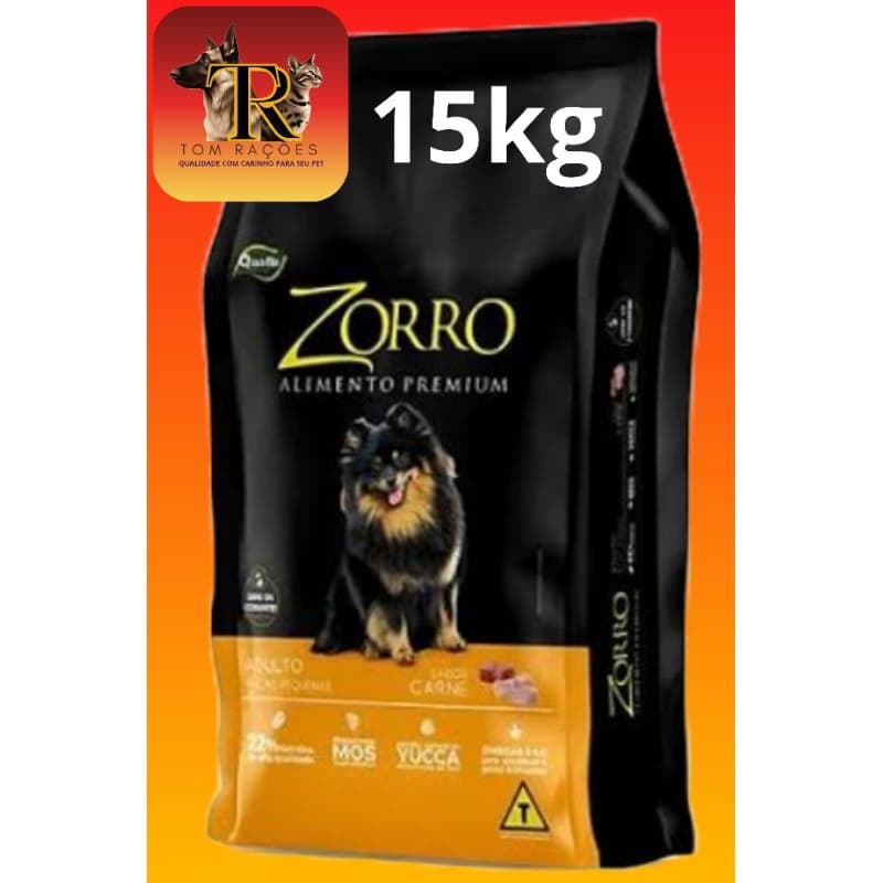 15kg, ZORRO PREMIUM CARNE, RAÇAS PEQUENAS, 22% Proteínas, cães adultos. Tão boa quanto Magnus Raças Pequenas e Quatree.