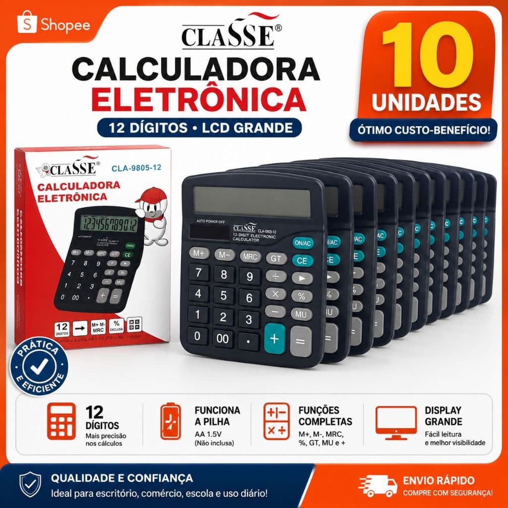 KIT COM 1O CALCULADORAS CLASSE CLA-9805-12