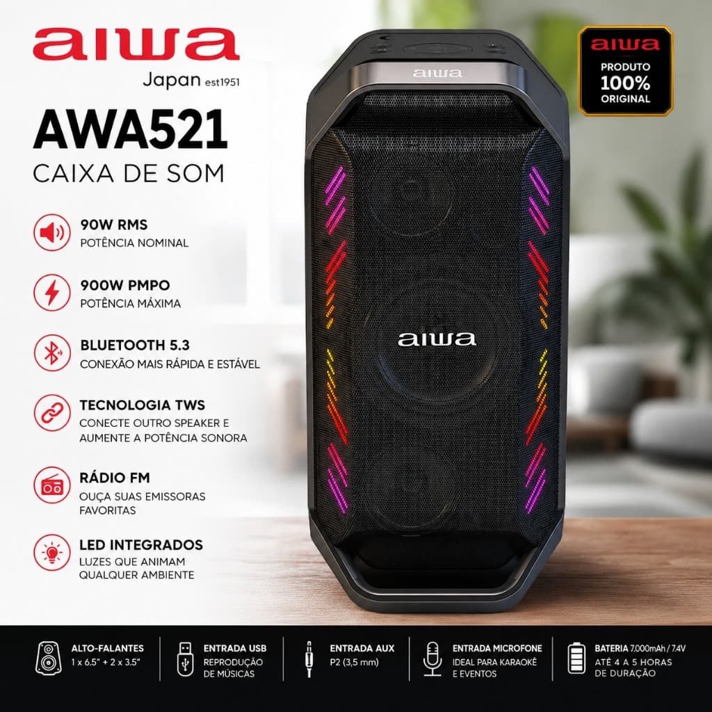 Caixa de Som Aiwa AWA521 900Watts