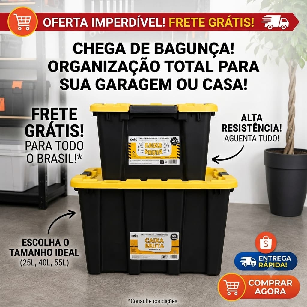 Caixa Organizadora com Tampa Alta Resistência 25,40,55 Litros Organize Casa e Escritório Ferramentas