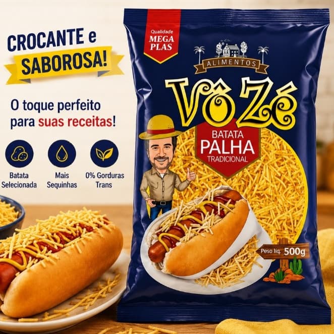 Batata Palha Vô Zé 500g Excelente para Hambúrguer Porções Refeições
