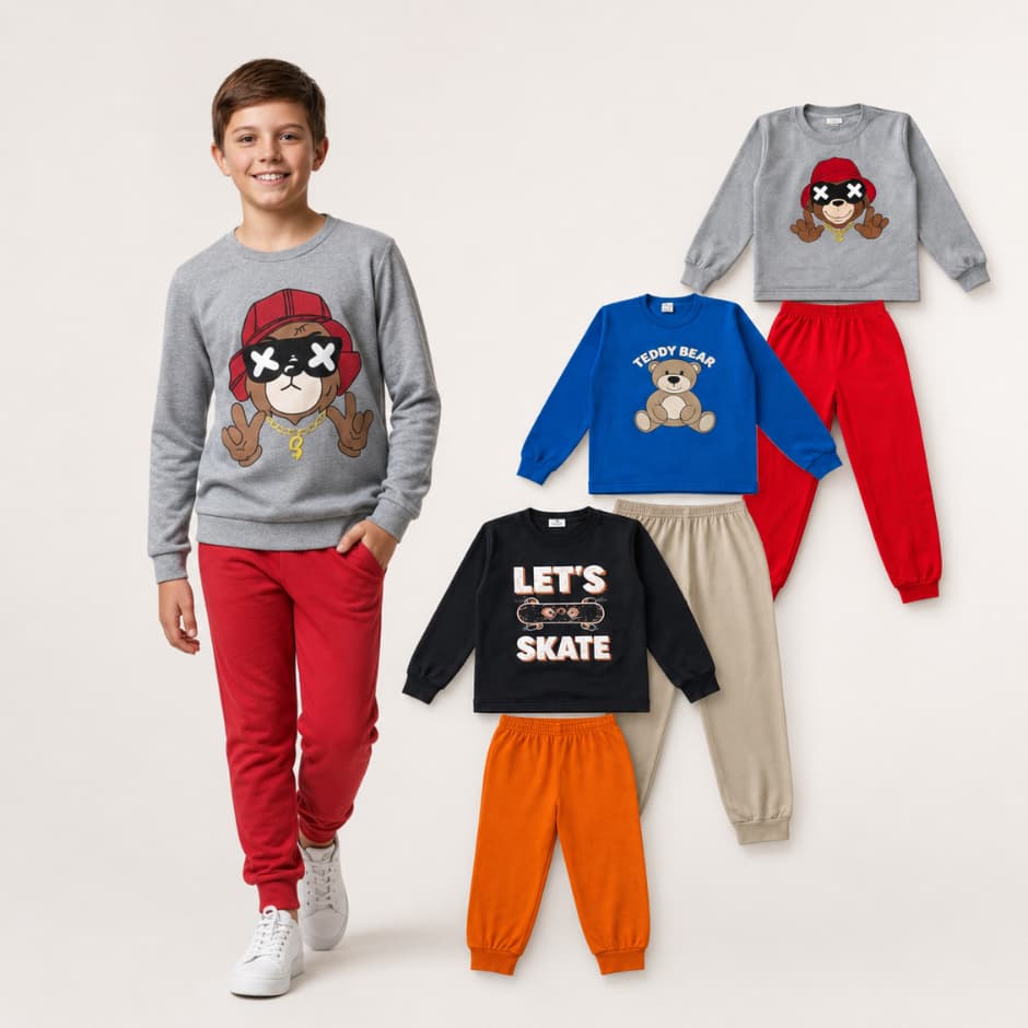 Conjunto Moletom Infantil Masculino Moletom Inverno Menino Tamanho 1 Ao 14 Anos