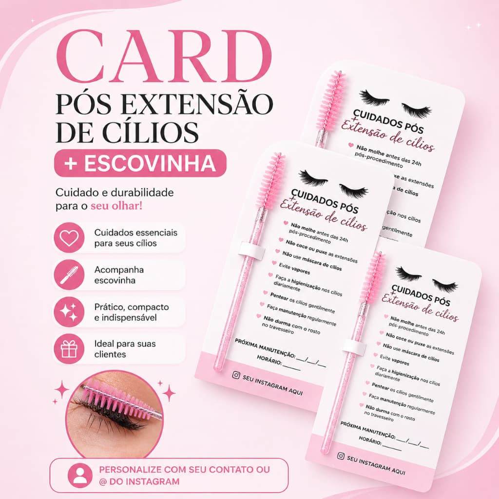 KIT 100 unidades escovinhas com glitter Extensão de Cílios com Cartão Card Cuidados Cílios Lash Design Cilios