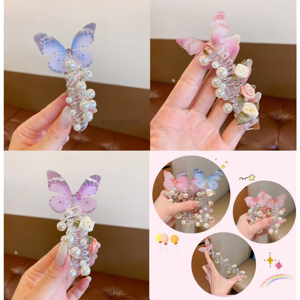 Laço de borboleta, girassol, borboleta, elástico espiral de alta elasticidade, prendedor de cabelo para rabo de cavalo