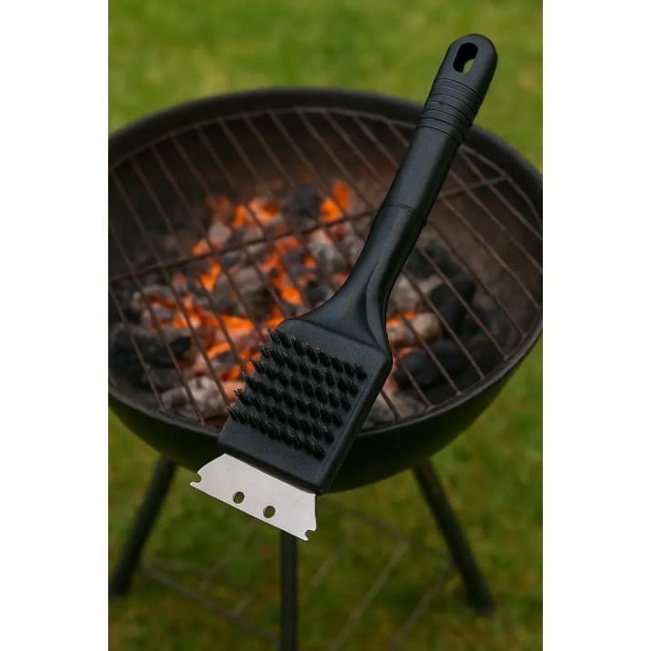 Escova Limpa Grelha Com Raspador Churrasqueira Aço Inox 8 Polegadas