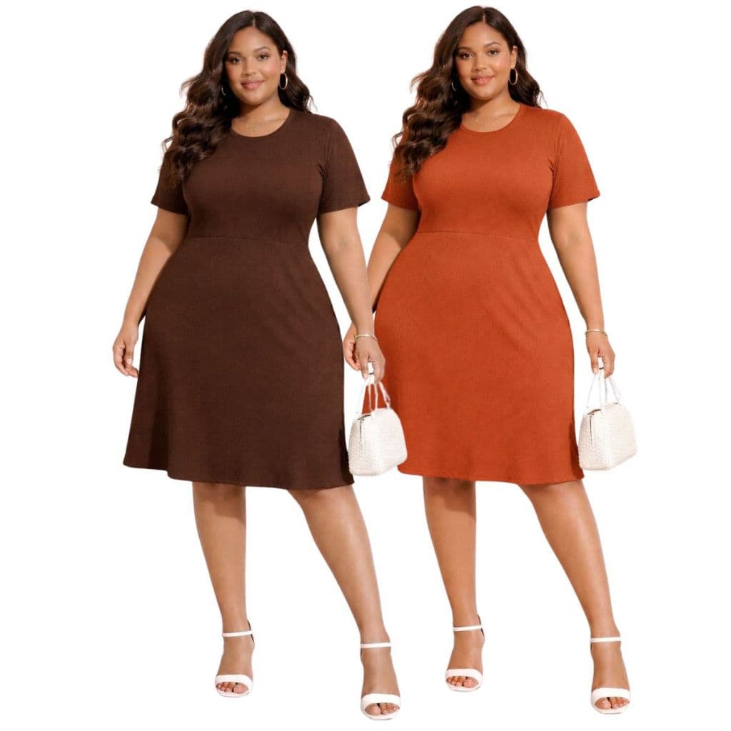 Kit 2 Vestido Feminino Plus Size Gordinha Malha Canelado Básico Tendência Promoção