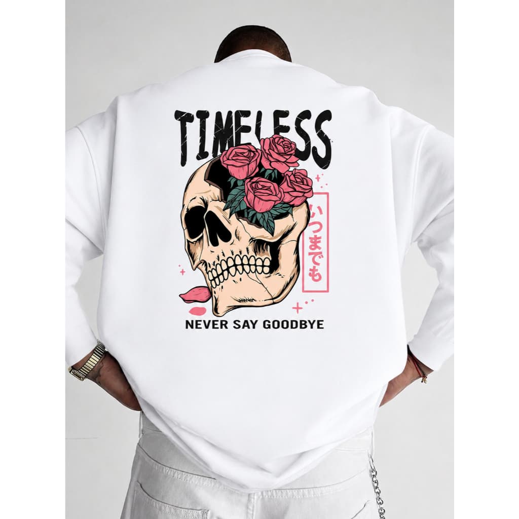 Camiseta Timeless Skull Streetwear com Estampa Frontal/costas – Design Caveira com Rosas