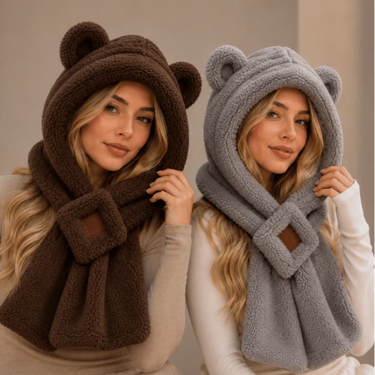 Kit até 2 Touca Chapéu Feminino Gorro Pelúcia de Bicho com CACHECOL Forrada