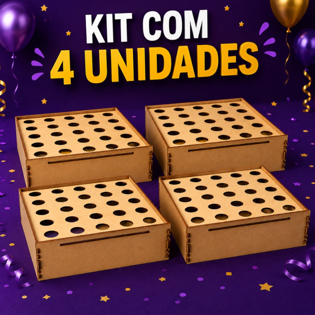 Kit 4 Suporte Porta Cones E Tubetes MDF Cru 25x25cm Organizador Mesa Festa Lembrancinhas Decoração Expositor Doces