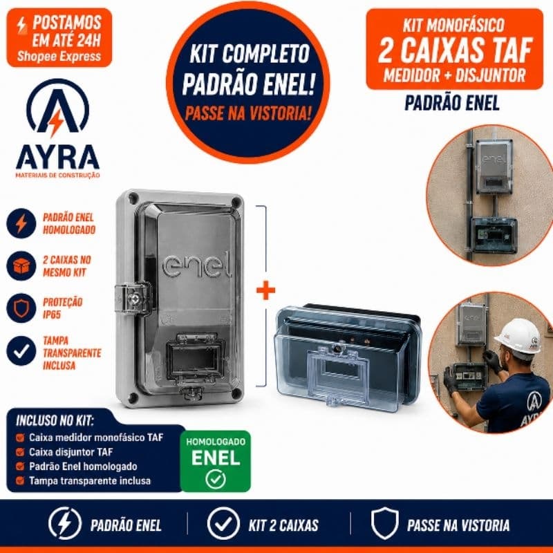 Kit de Caixas Padrão Monofásico Enel/Light  (Caixa Medidor + Caixa Disjuntor) - TAF