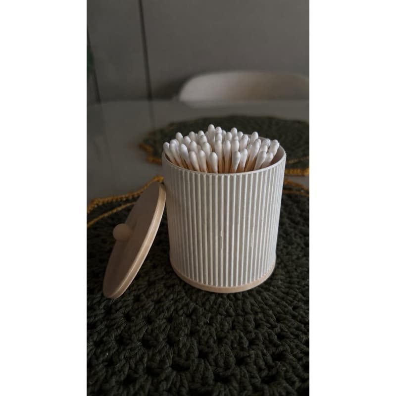 Porta Cotonetes Branco e Bege