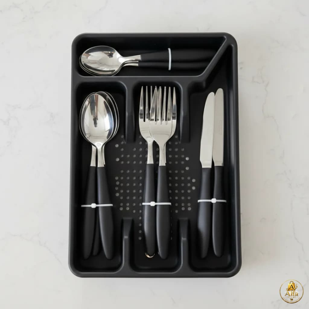 Conjunto Talheres 17 Peças Inox Porta Talheres Organizador Cozinha Mesa Preto Vermelho Completo Luxo