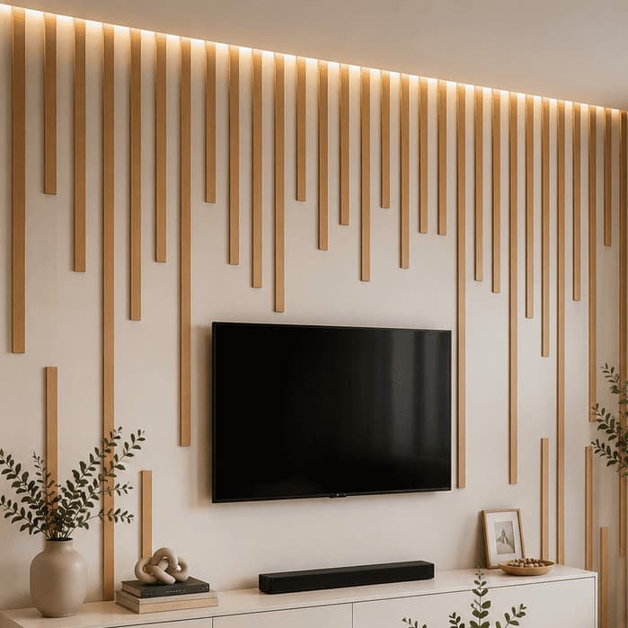 Boiserie Painel Ripado MDF Madeira 120x5cm Kit Ripas Parede Shiplap Lambril Sala Quarto Loja