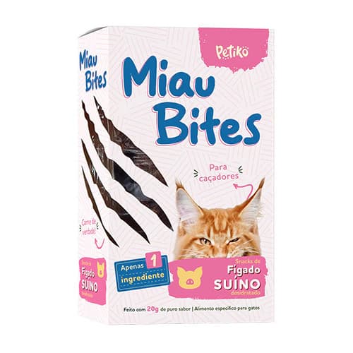 Petisco Snack Miau Bites Sabor Iscas de Fígado Suíno - Para Gatos - Petiko | Petisco para gatos, snack natural