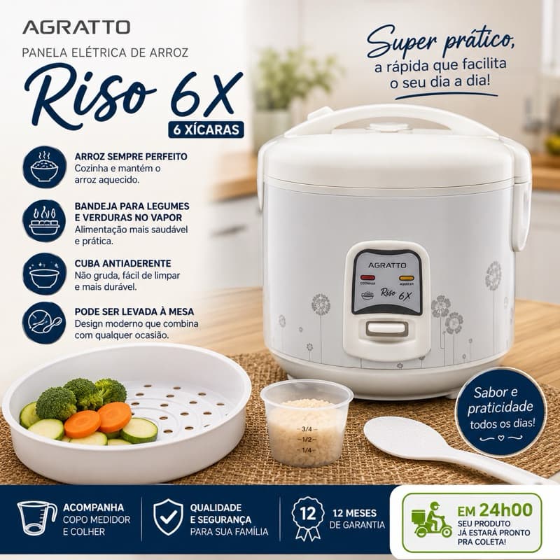 Panela De Arroz Elétrica para arroz, legumes ,verduras Agratto Riso 6X Branca PA6X