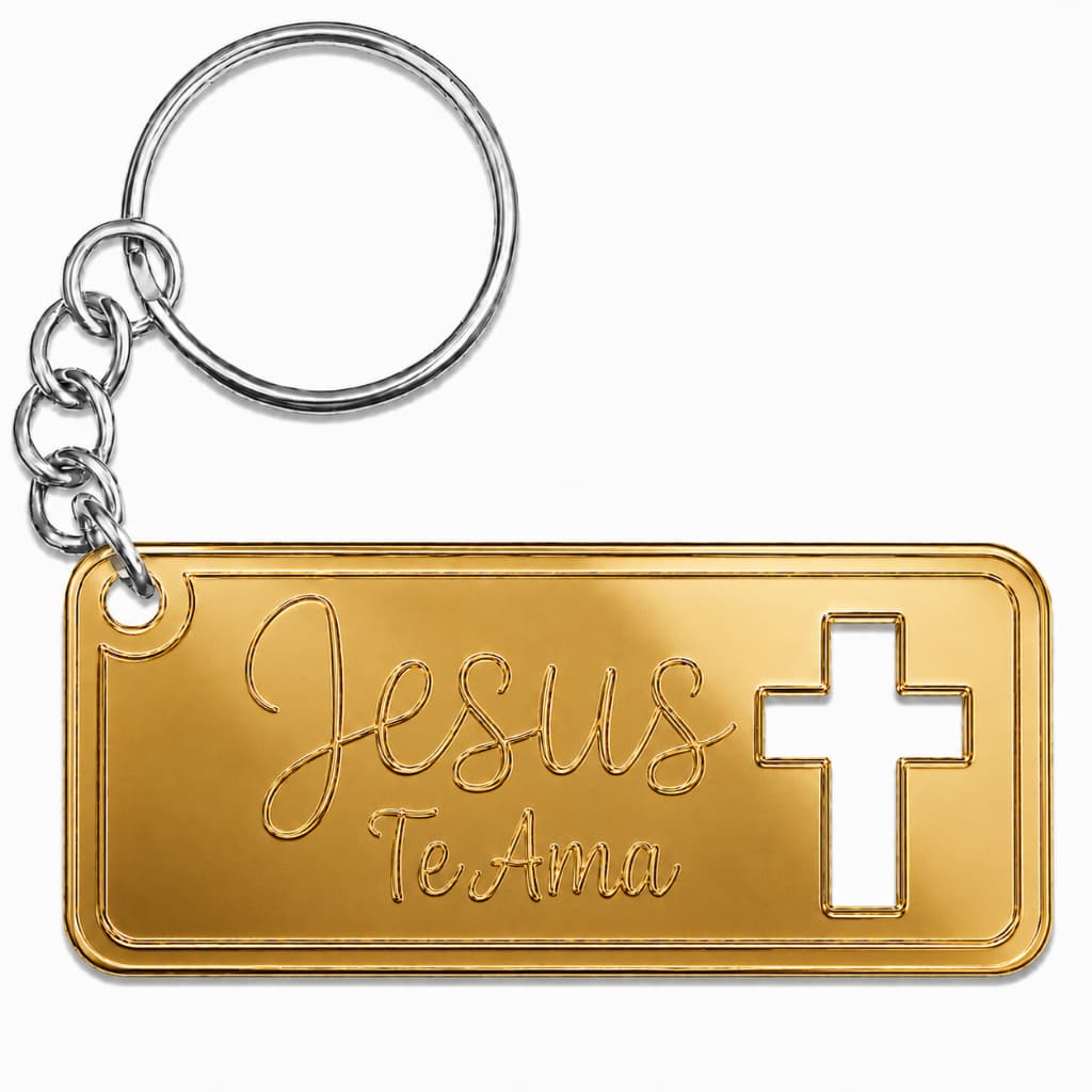 Chaveiro Jesus Te Ama em Acrílico Dourado Lembrancinha