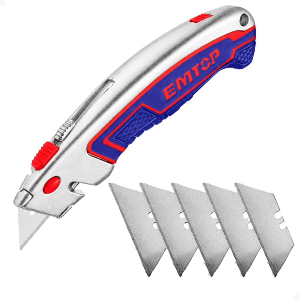 Estilete Trapezoidal de Metal Emborrachado de 18 mm com 6 Lâminas Emtop