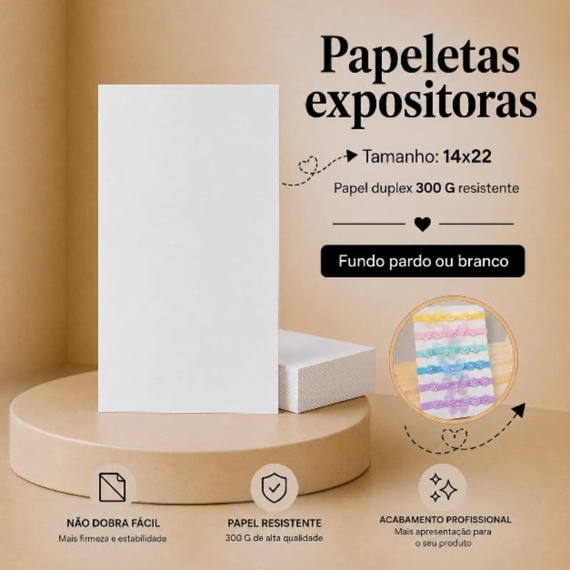 500 Cartela Papeleta 14x22 Expositor Laço/Tiara/Faixa/Turbante/Duplex 300g Embalagem Econômica