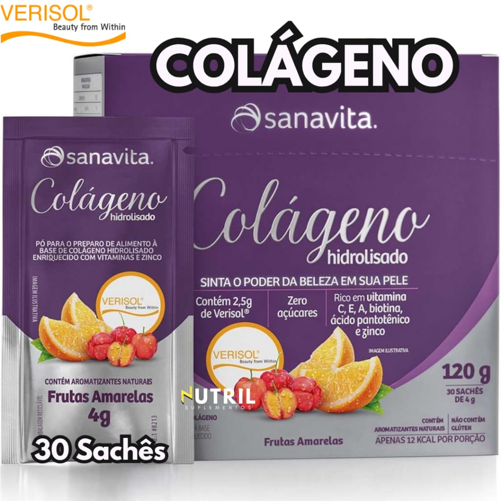 Colágeno Verisol Sanavita 30 sachês Hidrolisado - Prevenção da Flacidez da pele e Rugas