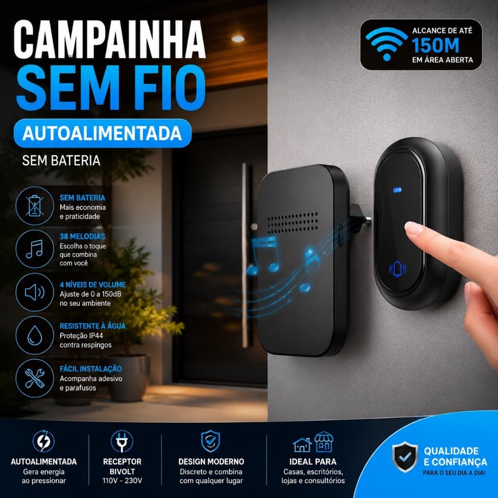Campainha Sem Fio Inteligente Forte Alcance À Prova D'água Premium Envio Hoje