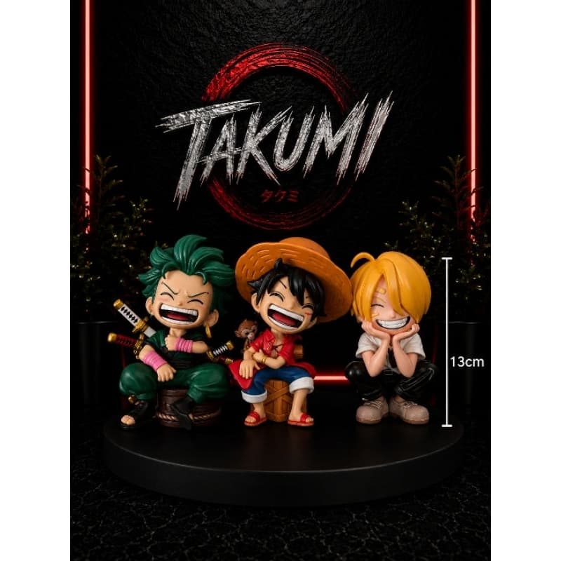 One Piece Chibi 13cm – Luffy, Zoro e Sanji | Action Figure Colecionável