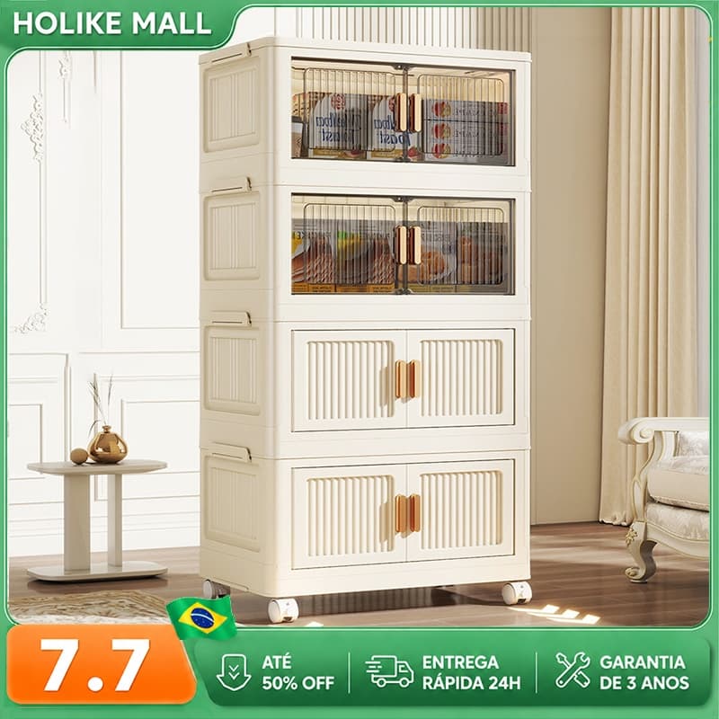 Armário De Armazenamento Magnético Dobrável Empilhável Com Rodas Multifuncional Design De Porta Dupla