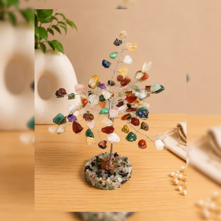 Árvore da Vida com Pedras Naturais Decoração Feng Shui Cristais Prosperidade Artesanal