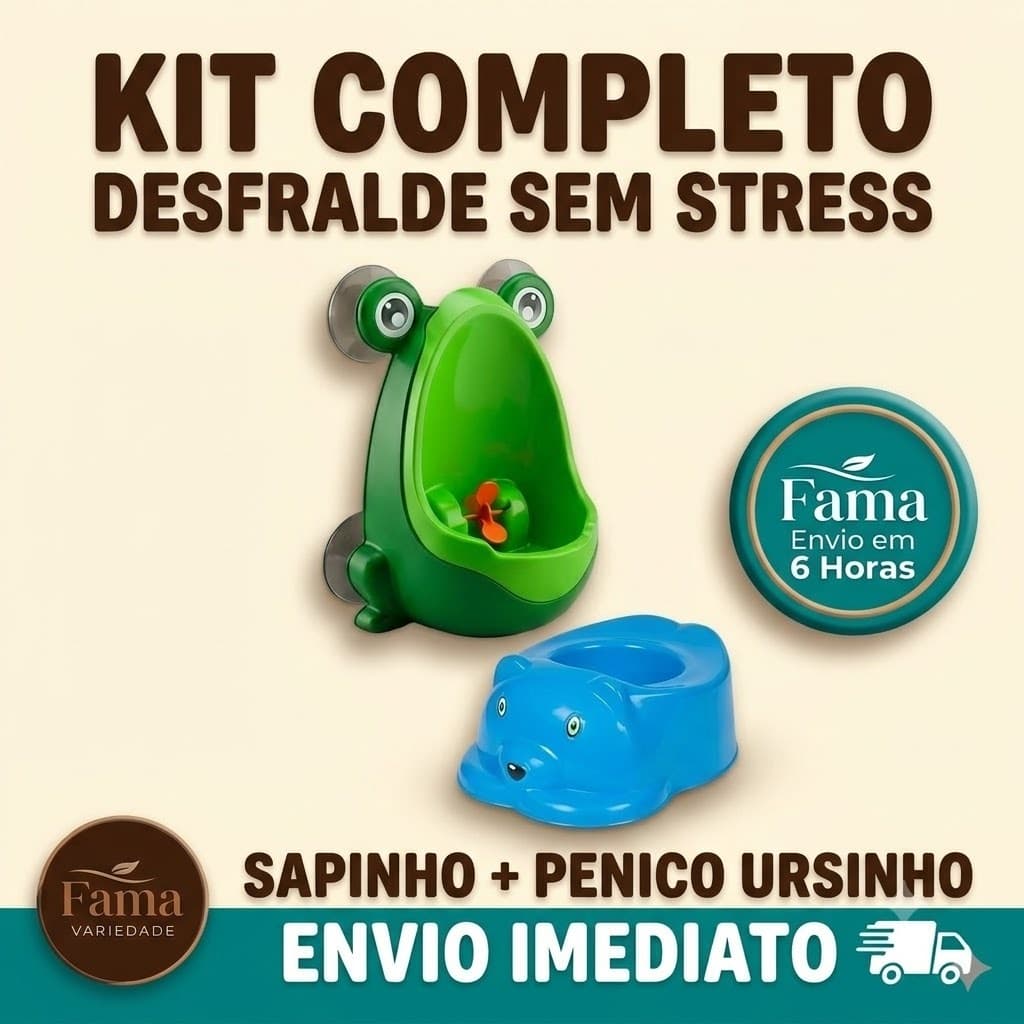 Conjunto Desfralde Menino Mictório Sapinho Verde com Penico Ursinho Azul