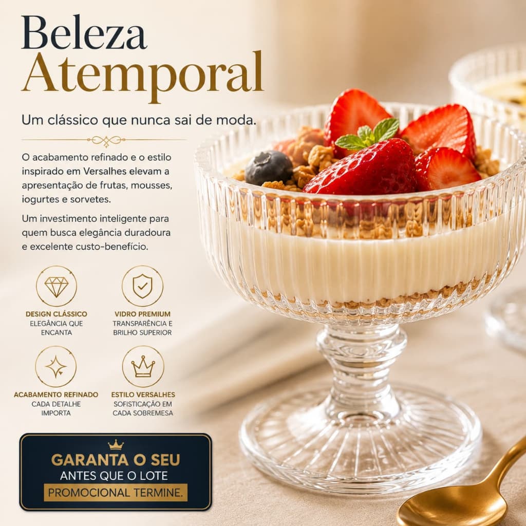 Jogo 4 Taças de Sobremesa Vidro 320ml Estilo Versalhes Elegante Mesa Posta Dolce Cristallo