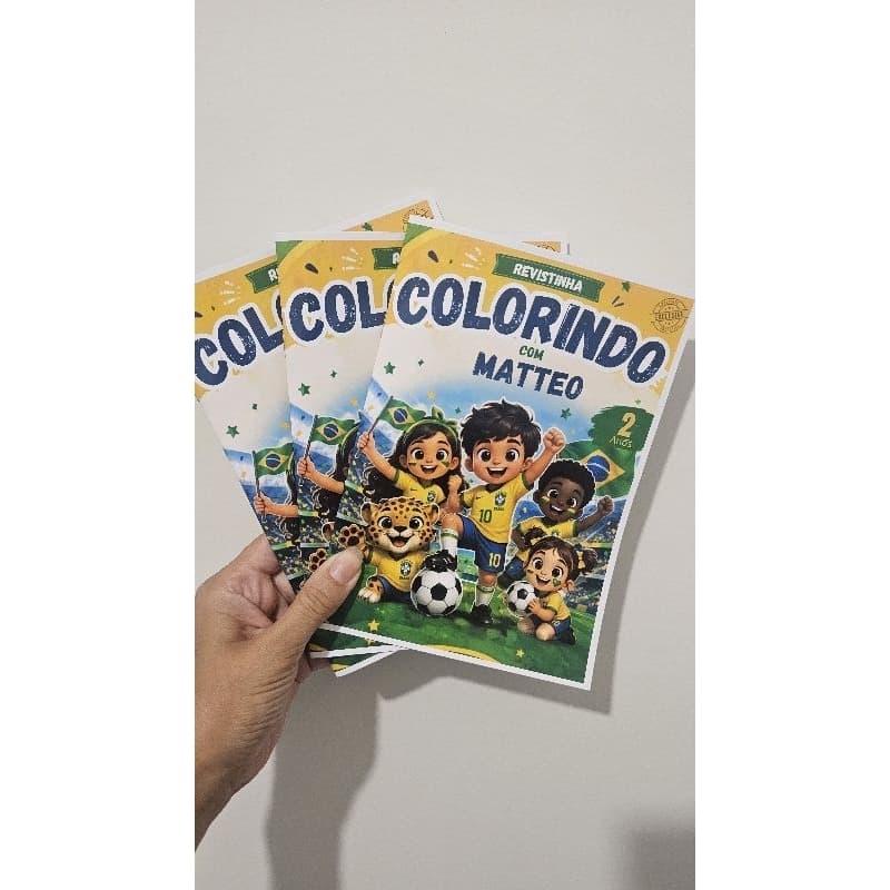 Kit Revistinha Livro de Colorir Infantil p/ Kit Festa Lembrancinha Prenda PERSONALIZADO - COPA DO MUNDO FUTEBOL BRASIL