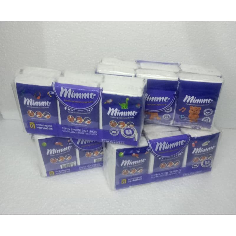 LENÇO DE PAPEL MIMMO, 6 PACOTE COM 8 UNIDADES  FOLHA TRIPLA.