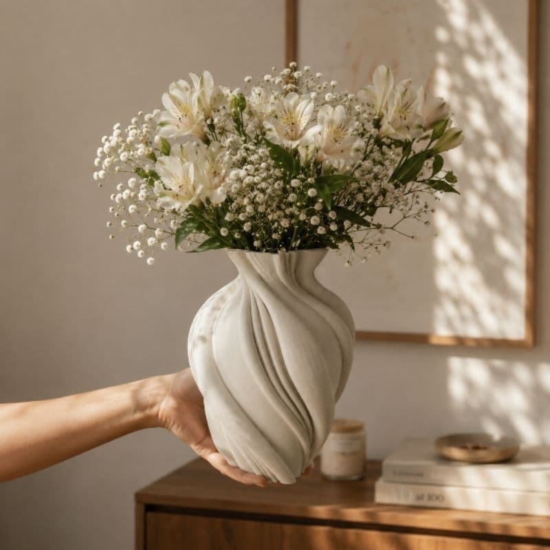 Vaso De Cerâmica Decorativo 30cm Formato Espiral Flores Jarro De Plantas Luxo