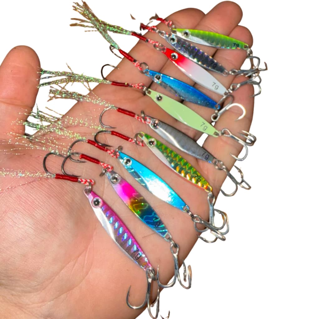 Kit com 5 Micro Jig 7g Cores Aleatórias - Completa para uso com Suporte hook e Garatéia