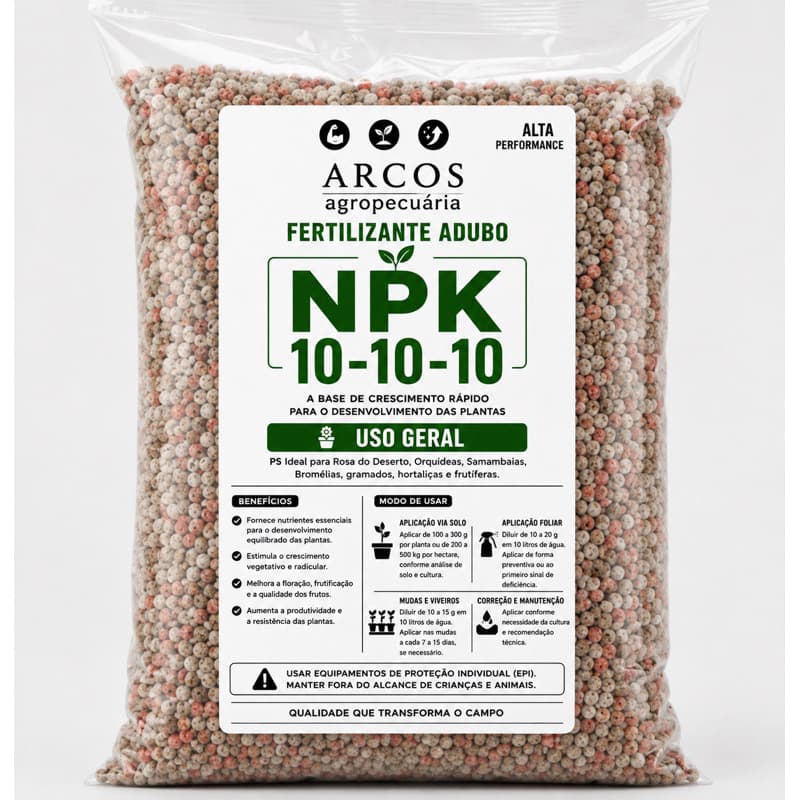 1 KG Adubo Fertilizante NPK 10-10-10 - Fertilizante Completo para Plantas, Hortas, Frutíferas e Gramados
