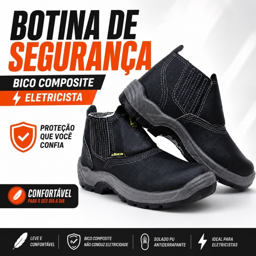 Bota Botina EPI Antichoque Eletricista CA 38753 Bico Composite Solado Antiderrapante Envio Rápido !