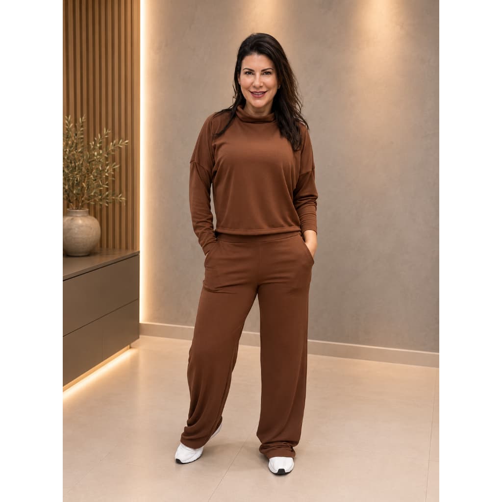 Conjunto Feminino Lãzinha Gola Alta Calça Pantalona
