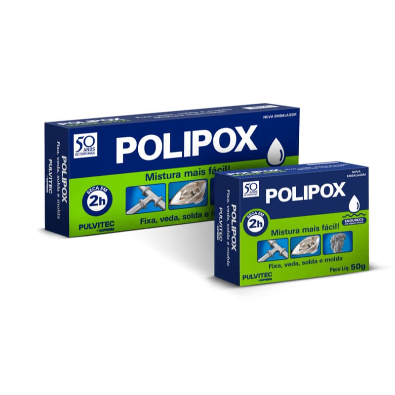 Massa Epóxi Polipox 50g ou 100g- Pulvitec - Fixa, Veda, Solda E Molda Diversos Materiais Similar ao Durepóxi