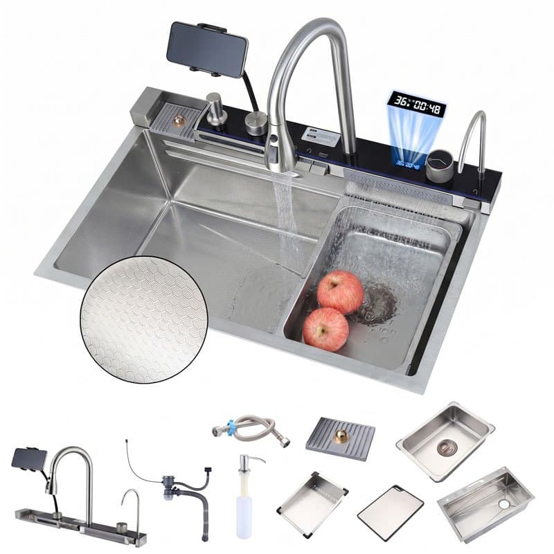 Kit Cuba Gourmet 75x45 Inox + Torneira Retrátil Quente e Frio Display LED Multifuncional Com Suporte